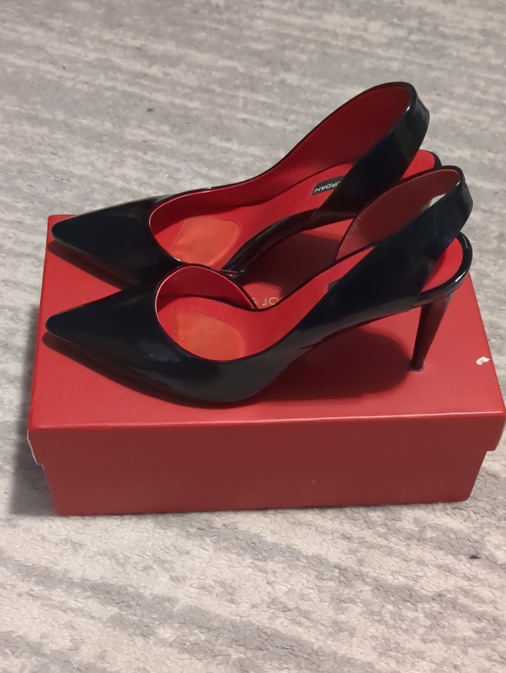 Charles Jourdan Black Patent Slingback Pumps with Red Interior